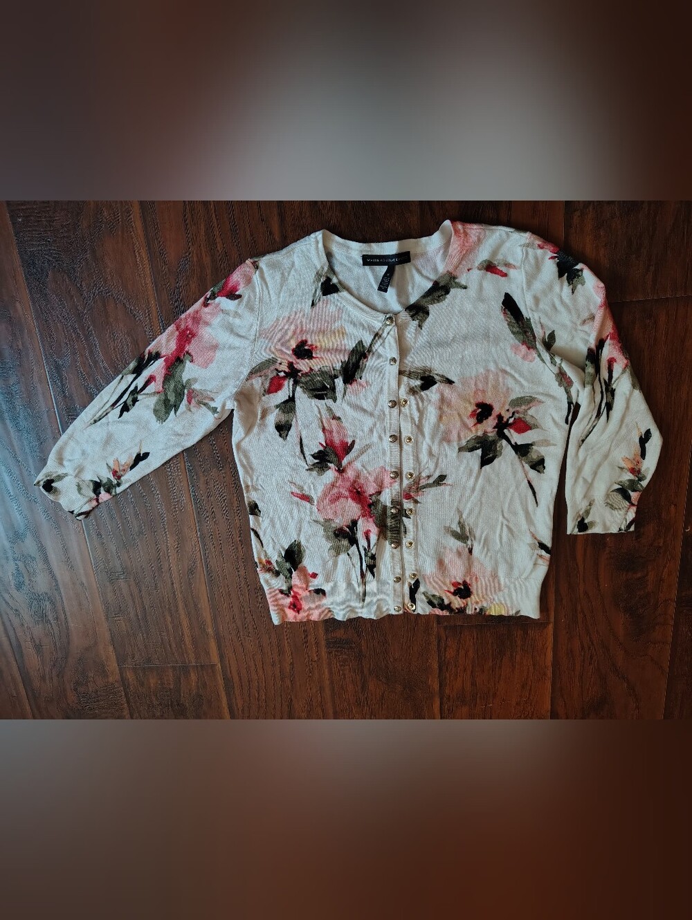 White House Black Market Floral Button Up Cardigan Sweater size S Rayon